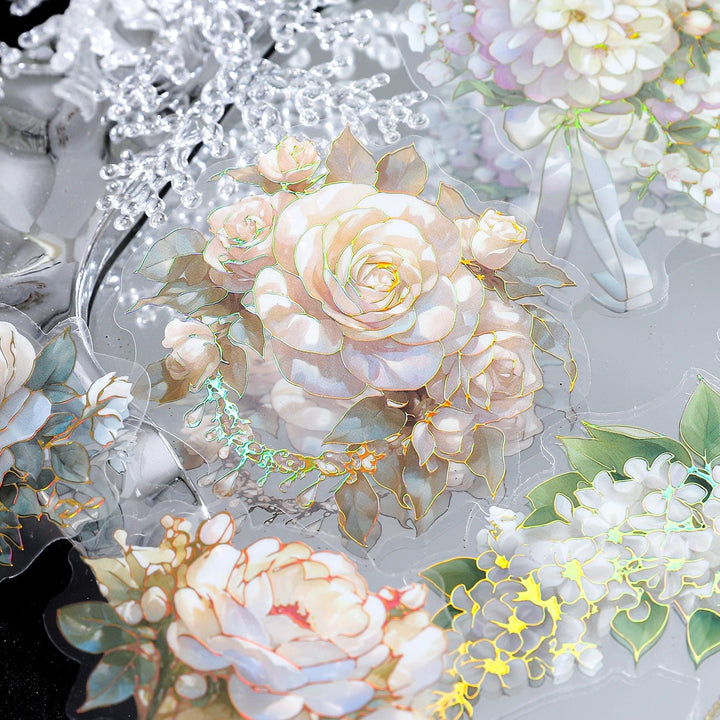 Floral PET Stickers Moonlight Garden Decorative Journal Supplies