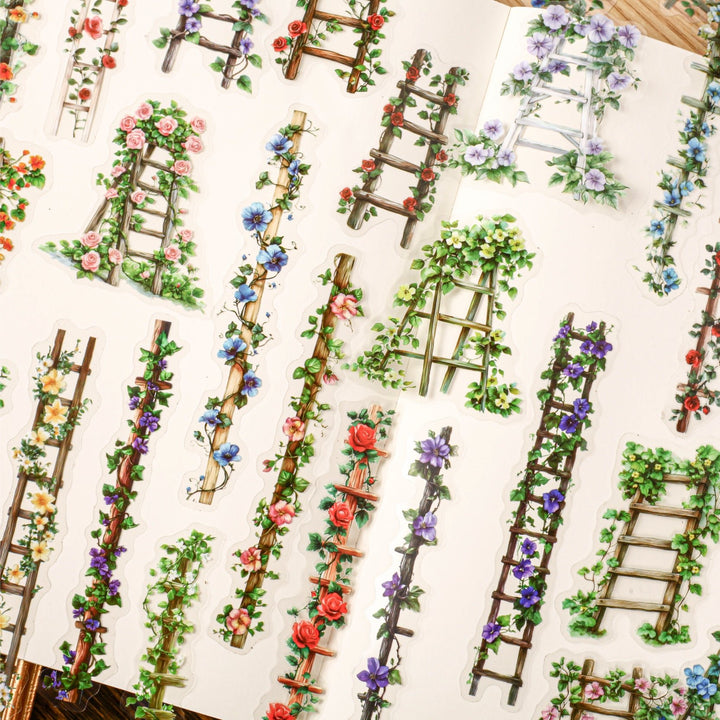 Vintage PET Sticker Flower Ladder Ground Design