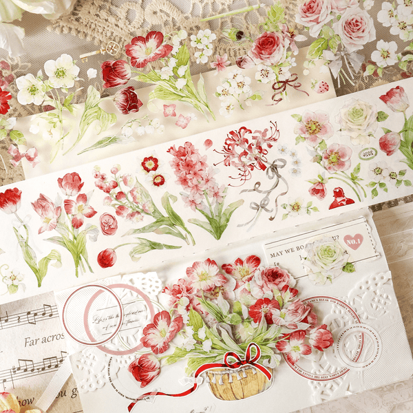 Vintage Red Flower Romantic PET Tape Scrapbook Supplies