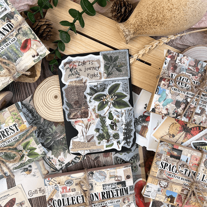 Retro Memory Room Stickers art stamps flower insects collage