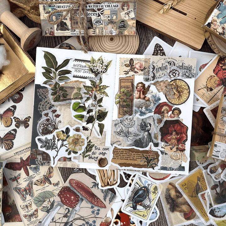 Vintage Scrapbook Stickers Retro Memory Room fantasy collage
