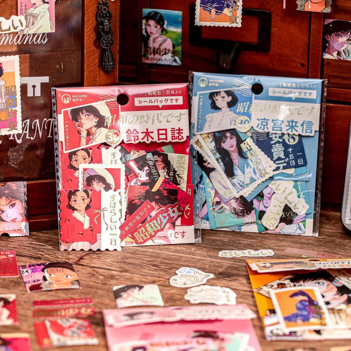 Vintage Stickers Showa Era Girls Sweet Girl Mood