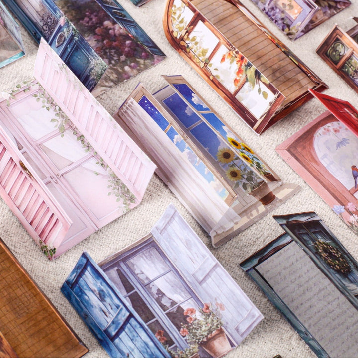 Vintage Stickers Time Window Trap Set Retro Mood Board