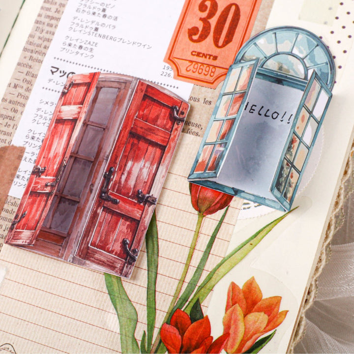 Vintage Stickers Time Window Trap Set Journaling Supply