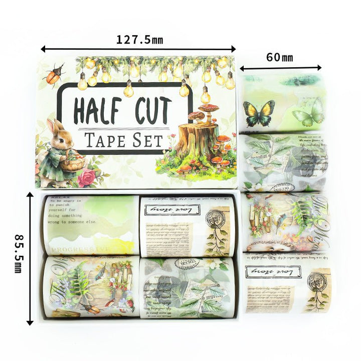Vintage Tape Set Green Wonderland Characters Sticker Aesthetic