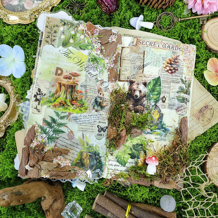 Vintage Tape Set Green Wonderland Characters Decorative Journaling