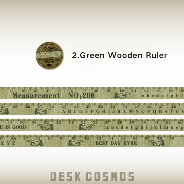 Tape Measure Collection Green Wooden Ruler Retro Washi Tape