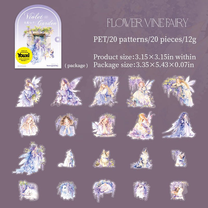 Violet Garden Stickers Floral Design Magic Theme for Journaling