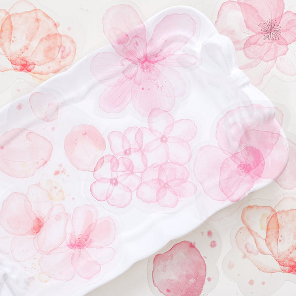 Watercolor PET Stickers Floral Dream Series Flower Cutouts for Journals