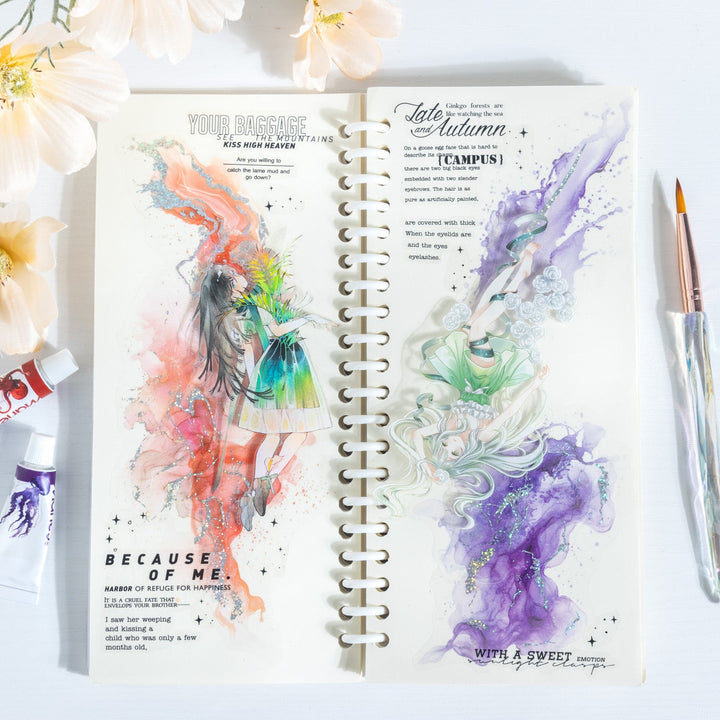 Watercolor PET Stickers Gilded and Resplendent Background Material