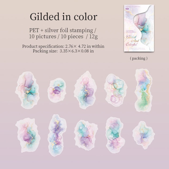 Gilded and Resplendent Watercolor PET Stickers for Journaling