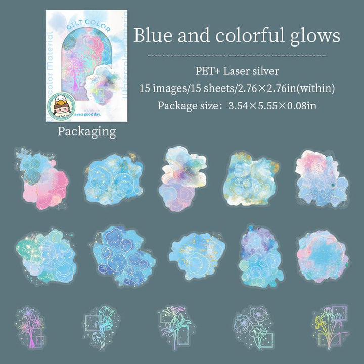 Watercolor PET Stickers Gilt Color Romance Journal Decorative Accent