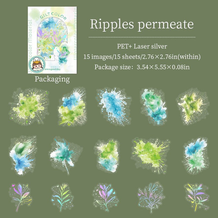 Watercolor PET Stickers Gilt Color Romance Abstract Watercolor Style