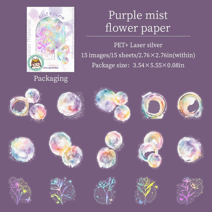 Watercolor PET Stickers Gilt Color Romance Handcrafted Scrapbook Style