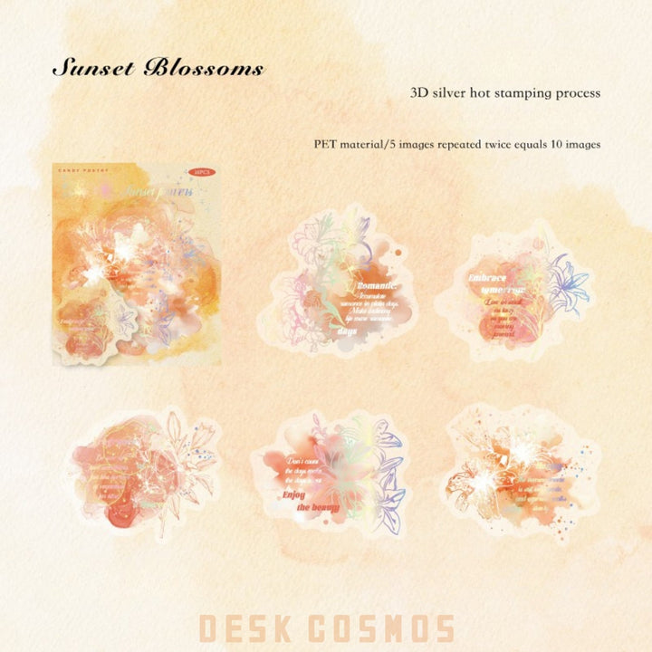 Flowing Flower Spectrum Sunset Blossoms PET Stickers Watercolor Art