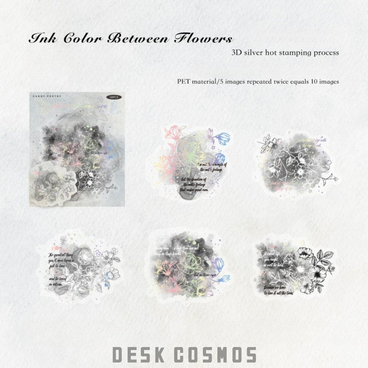Flowing Flower Spectrum Ink Color Between Flowers PET Stickers Vintage Background