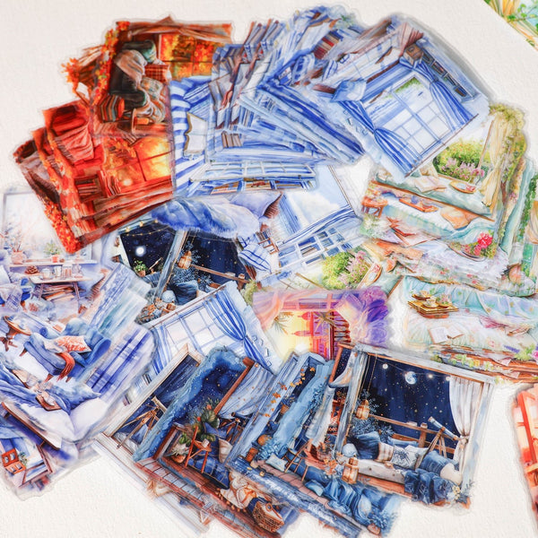 Window Landscape Series Large PET Stickers for Scrapbooking Travel Journal