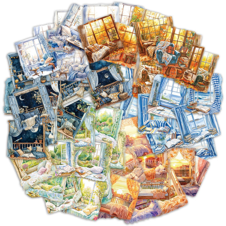 Window Landscape Series Large PET Stickers for Scrapbooking Natural Scenery