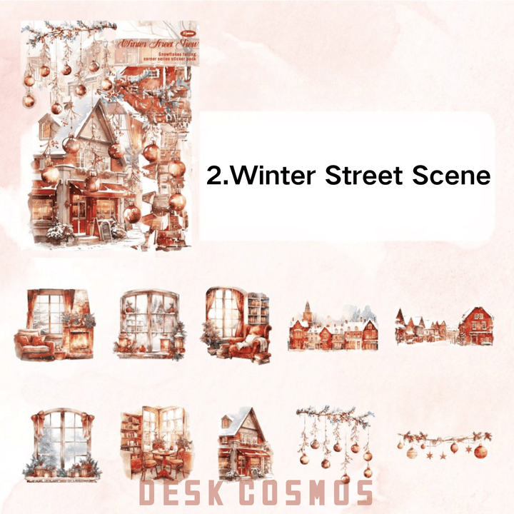 Winter Cottage Series Winter Street Scene PET Stickers
